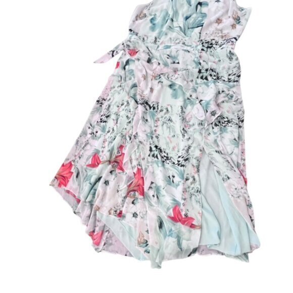 White House Black Market‎ Dress Sz 18 Green Tropical Floral Ruffled Halter Neck - Picture 16 of 16